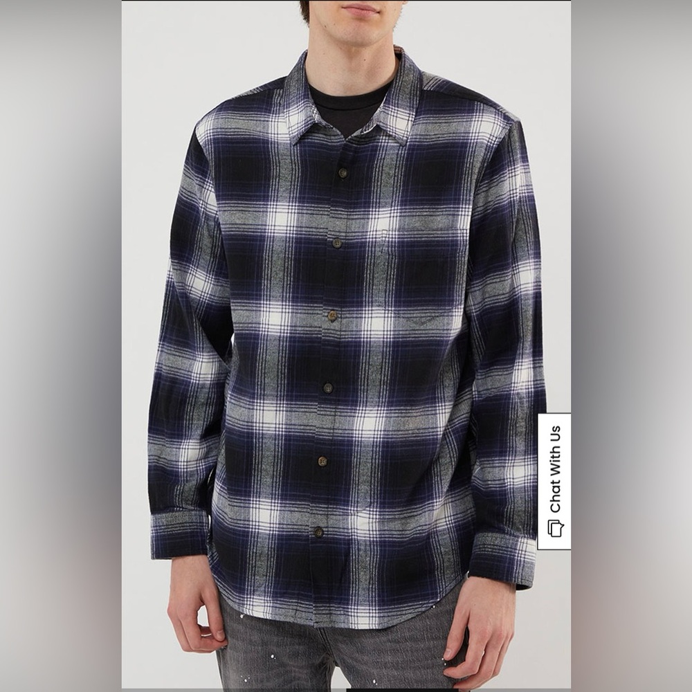 Pacsun Navy Luke Plaid Flannel Shirt size m